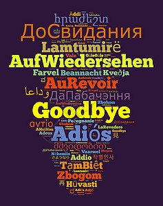 不同语言的词再见云概念不同语言的词再见外国金色设计图片