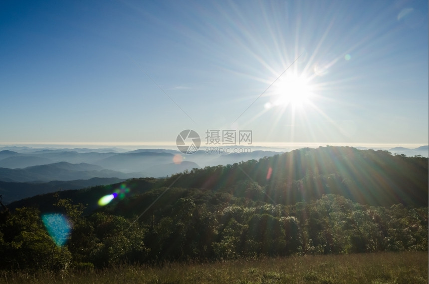 森林天空景观在山风的日出图片