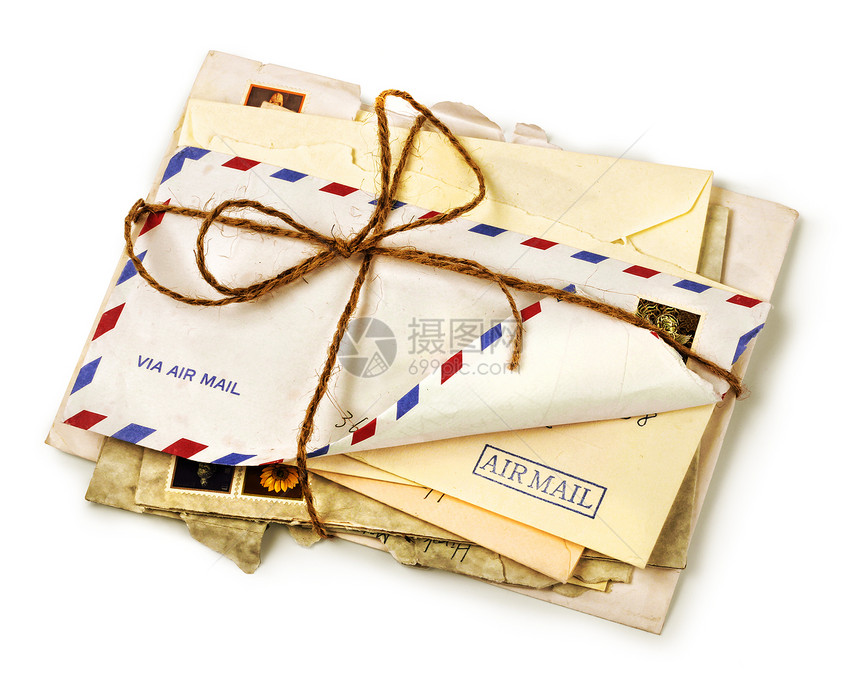 绑字母弓旧的海外航空信件夹在一条线上图片
