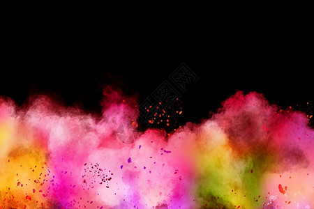 粒子面粉画黑色背景的彩粉末爆炸背景图片