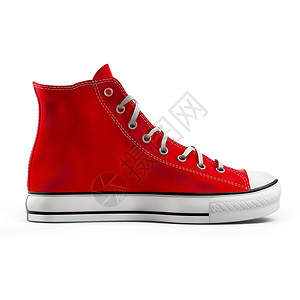 时尚红色的白背景上孤立的红运动鞋蕾丝图片
