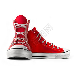 跑步锻炼白色背景上孤立的红运动鞋时尚图片