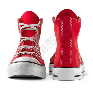 新的鞋带白色背景上孤立的红运动鞋蕾丝图片