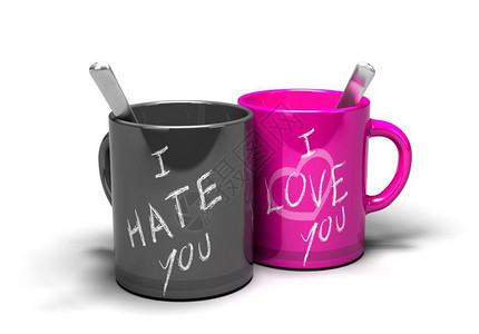 两个杯子它的rsquos写着我爱你恨关系的概念离开在哪里弗雷米图片