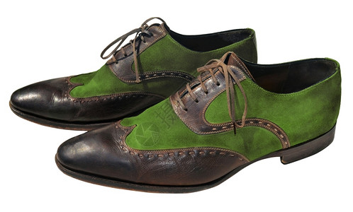 男牛皮正式的棕色和绿男子真皮鞋图片
