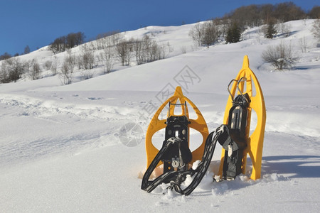 插在雪地里的滑雪板图片