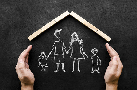 家庭意识平坦的父母及其子女顶端粉笔绘画图背景图片