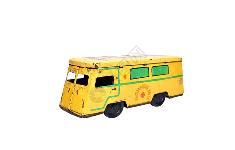 孩子们车辆金属老旧救护车时代白色背景的老旧小玩具背景图片