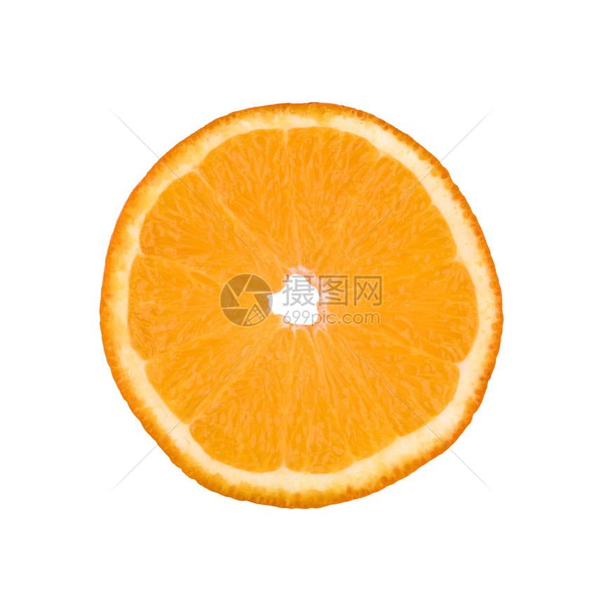 新鲜的多汁在白色背景上分离的薄橙水果片Ctrus圆形切片食品背景顶部视图在白色背景上分离的薄橙色水果片图片
