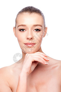 化妆品女人的美丽干净脸美皮肤护理概念白着女士裸图片