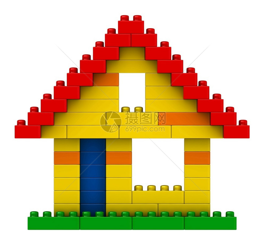 3d将白色背景隔开的塑料建筑块中抽象房屋制成连接白色的使为图片