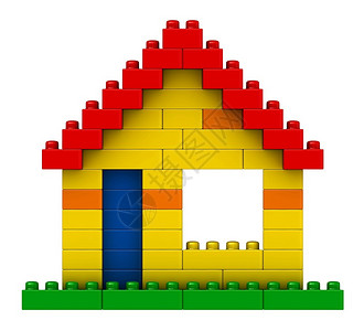 连接童年玩具3d将白色背景隔开的塑料建筑块中抽象房屋制成背景图片