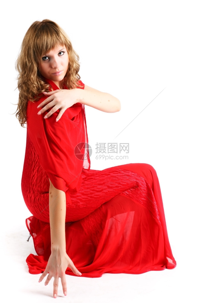 热情红色礼服年轻女子肖像愉快服装图片