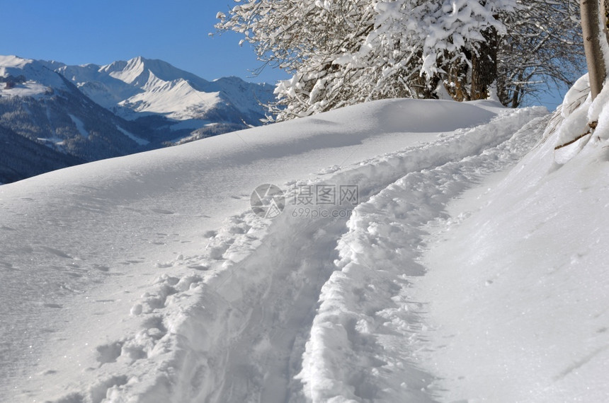 山上滑野雪的痕迹图片