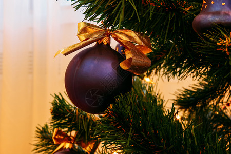 树喜庆的带有文字空间圣诞装饰品球图片