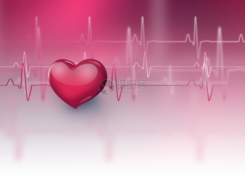 红色的脉冲监视器具有红心和脉搏的医疗背景图片
