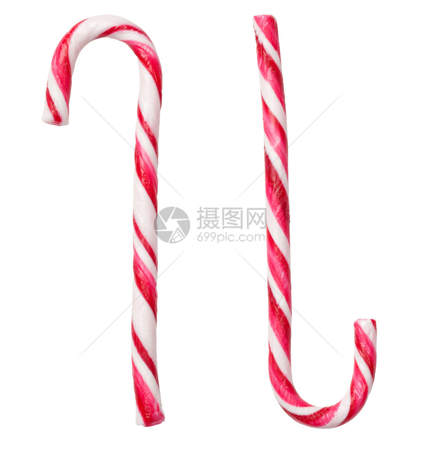 圣诞节薄荷甜的在白色背景上孤立的圣诞糖果甘蔗图片