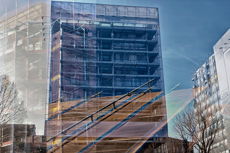 行业数字的技术建筑工程双重接触抽象模糊的双重接触城市大楼B图片