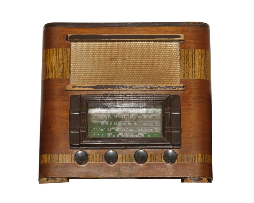 复古的白色孤立老古木盒收音机声子图片