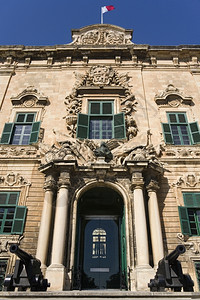 卡斯蒂略旅馆入口这是在地中海马耳他岛瓦莱塔的总理办公室设在马耳他巴莱塔BeabbergedeCastile旅游背景