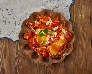沙舒卡鸡蛋配番茄简易阿富汗式早餐尼盘子图片