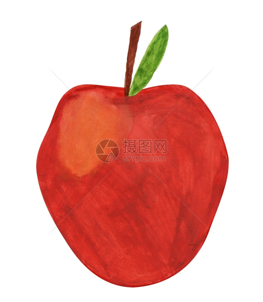 孩子们的叶儿童画红苹果涂漆然后扫描绘画图片