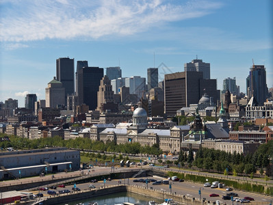 天城市景观旧港和加拿大蒙特利尔市中心城风景的图片