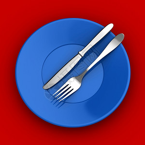 银午餐3d将刀和叉子制成蓝色板块环境图片