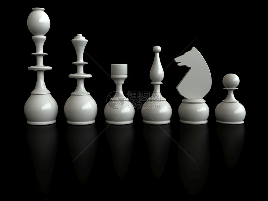 剪下数据3d黑色背景上的白象棋成像战略图片