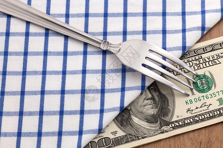 抹布带钱用于食品商业的叉子概念刀具抽象的图片