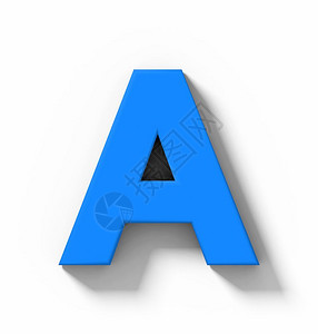 宋体质地颜色字母A3D蓝色在白上隔离有阴影垂直投图片