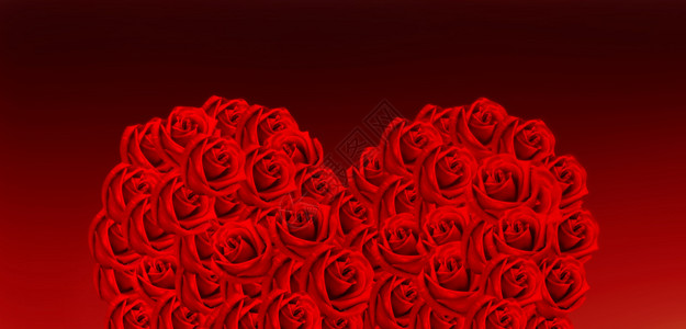 心的上部用渐变红色背景上的玫瑰形成心的上部用红色背景的玫瑰形成色的问候全景设计图片