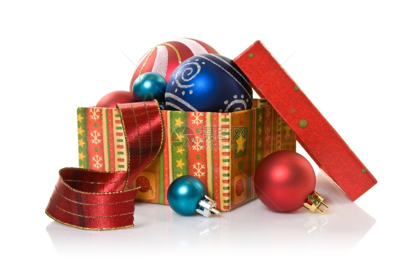 礼物庆典包装白背景上带有圣诞节内容的颜色框图片