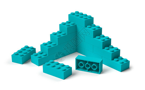 蓝色砖块塑料透明3D建筑结构进展概念和度的建造开始设计图片