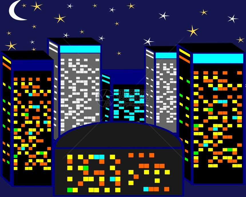月现代城市夜间摩天大楼的景象现代街道图片