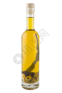 在白色背景和道路上孤立的橄榄油瓶罐黄色的玻璃新图片