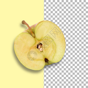 健康在透明背景下孤立的半绿苹果单身的色图片