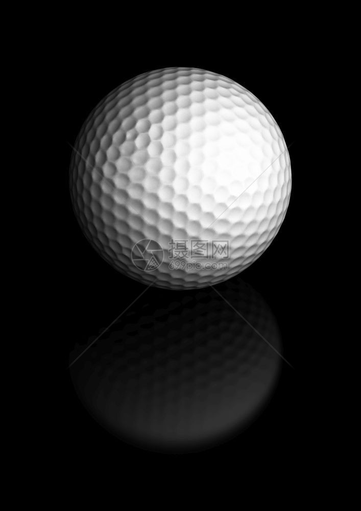 高尔夫球在黑背景上贴近一个高尔夫球位于图像的中心置有文字和反射高尔夫球的空间单身运动为了图片