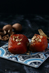 健康黑色背景的土耳其传统南瓜甜点Name食物营养图片