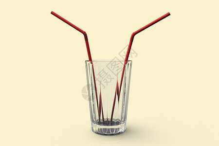 3D显示一个带有两根稻草的玻璃杯概念图像一种颜色股票图片