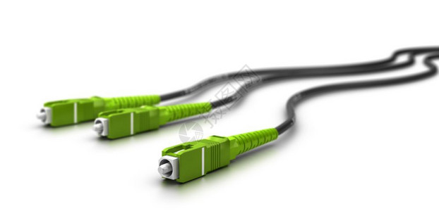 跳线连通沟带有白色背景上连接器的光纤电缆3D插图带连接器的光纤电缆图片