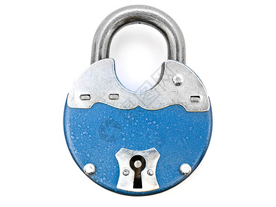 蓝色金属反白背景对面的挂隔板锁隐私钥匙图片