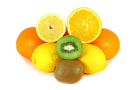 酸的在白色背景上孤立的柑橘水果和kiwi维他命清爽图片