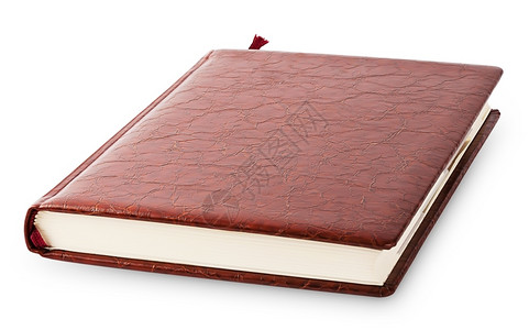 覆盖空的白背景上孤立棕色皮革日记封面教科书图片