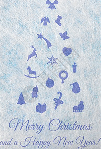 蓝色的电影带有各种运动本底圣诞节卡片的抽象圣诞树结构体背景图片