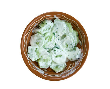 低的Mizeria波兰传统黄瓜沙拉加酸奶油美食健康图片