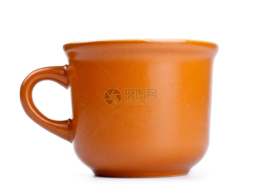 白色背景上孤立的棕色咖啡杯餐具橙马克图片