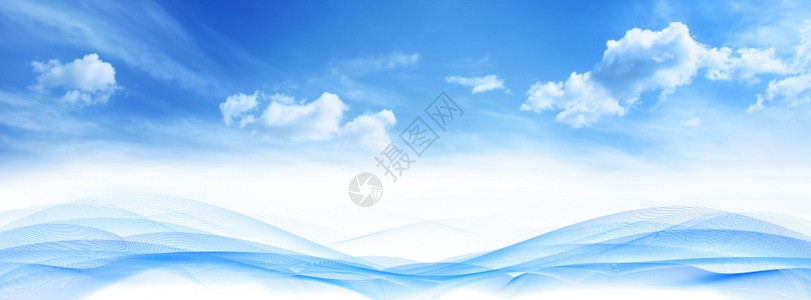 几何的蓝色天空云背景的抽象波水平线T的技术背景图片