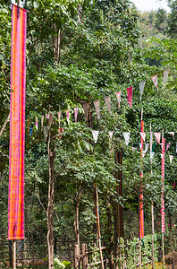 泰国传统旗在农村乡为年度节日装饰的泰国传统旗帜村庄文化旅行图片