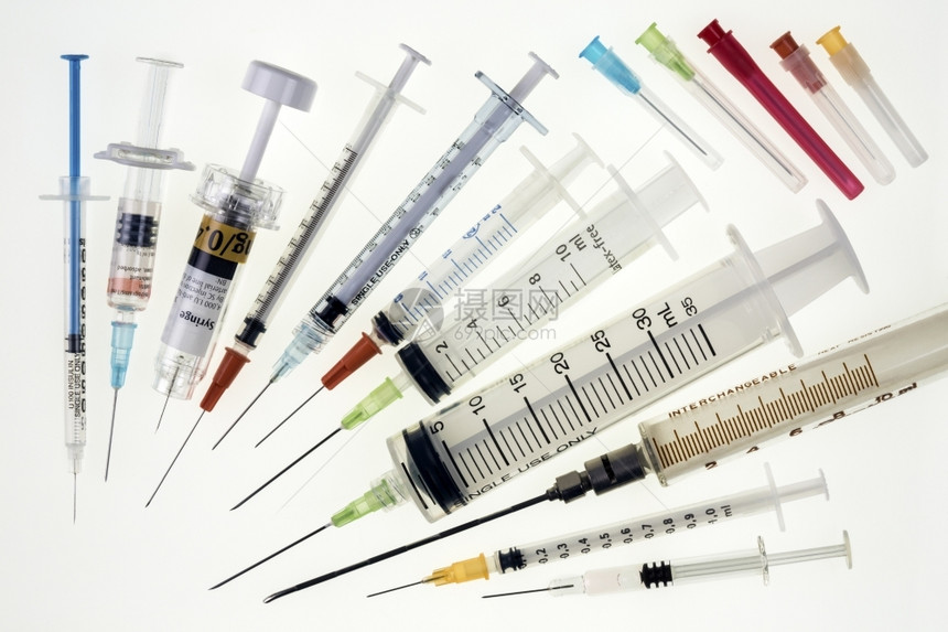 医疗的注入用于射药物的器和皮下针头选用数种注射器和针头用过的图片